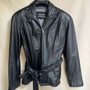 Wilson Black Leather belted Jacket